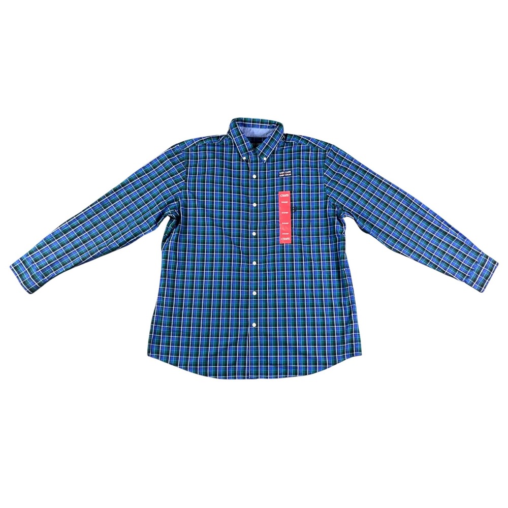 Chaps Mens XL Easy Care Plaid Button Down Shirt Blue Green Long Sleeve NEW